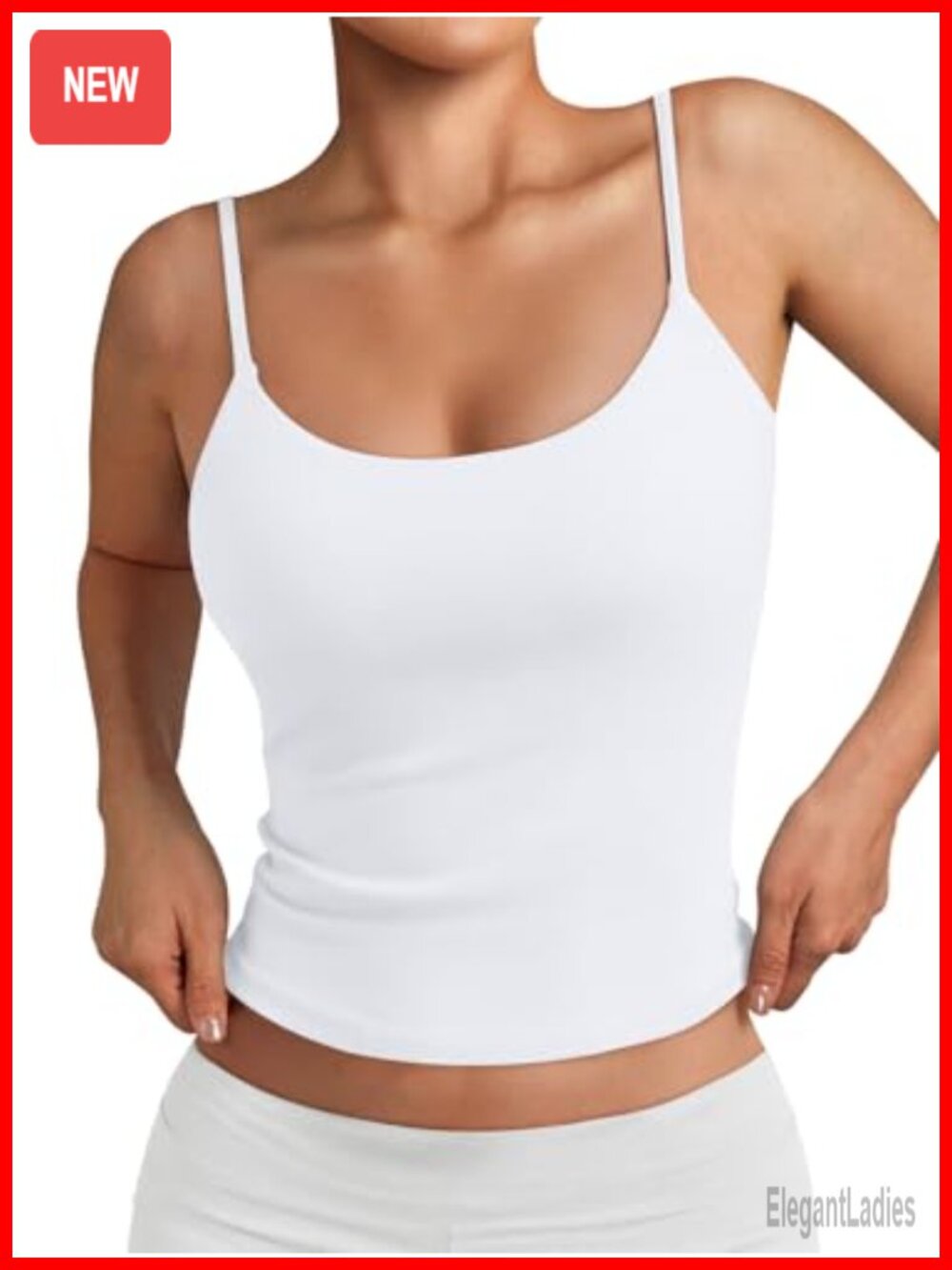 Double Lined Adjustable Spaghetti Strap Tank Top Scoop Neck